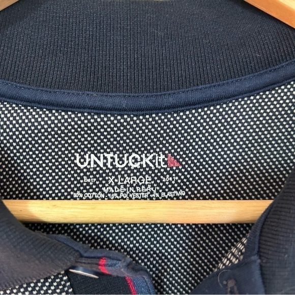 UNTUCKit Boscarelli Birdseye Stretch Long Sleeve Polo Shirt in Navy Sz XL - Picture 2 of 4